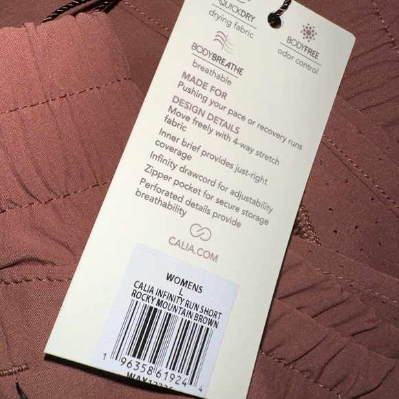 Calia Women's Mid Rise Infinity Run Shorts in Rocky Mountain Brown New With Tags - Picture 2 of 3
